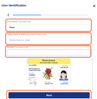 Complete user identification information and click Next